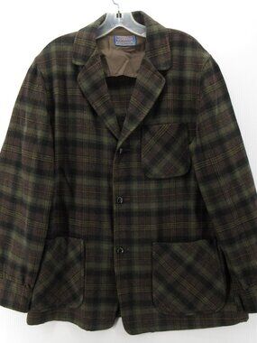 VINTAGE Pendleton Blazer Medium Virgin Wool Plaid Unstructured Jacket